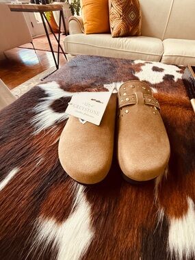 GREYSTONE SUEDE STUDDED FLAVIA CLOGS - SZ 10 NWT